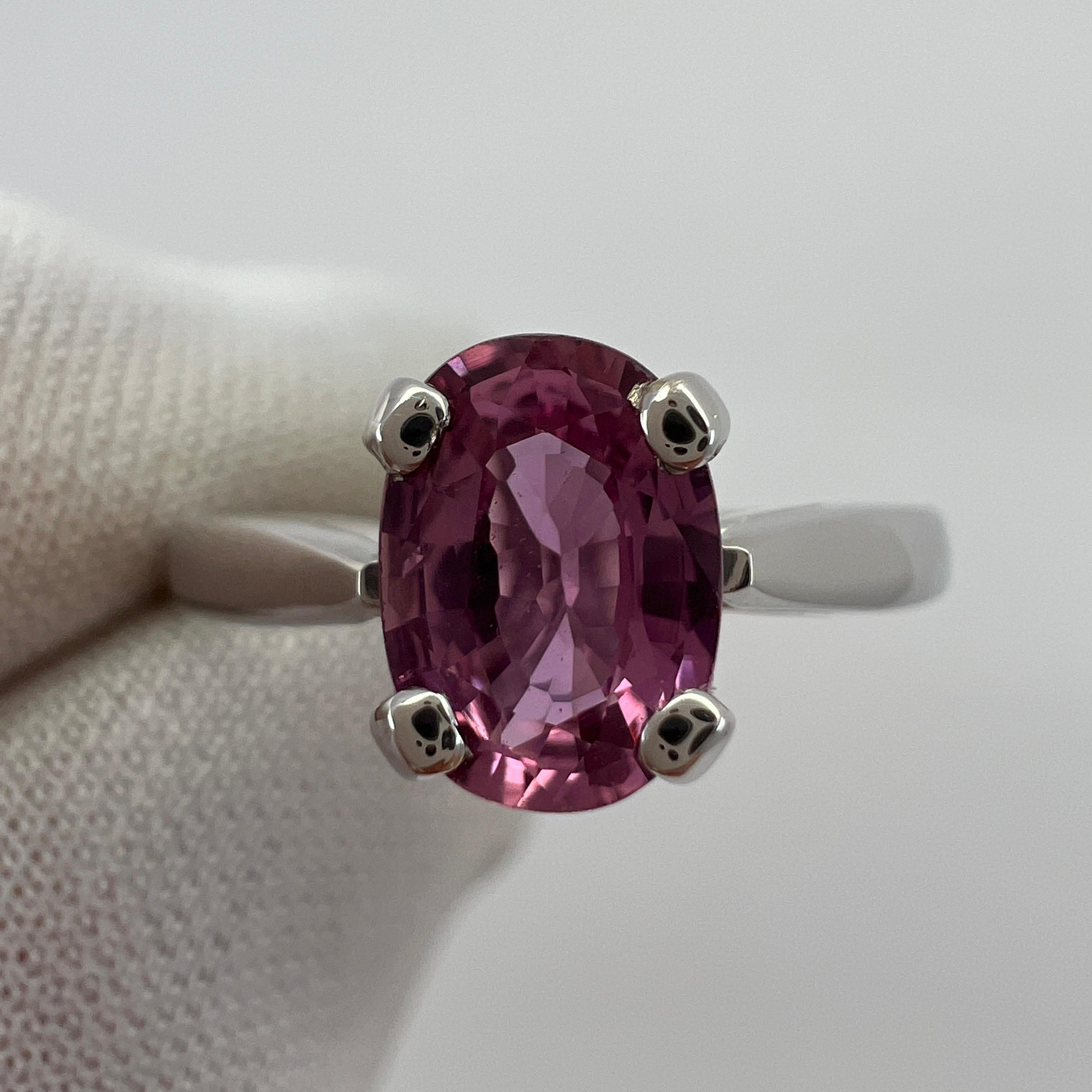 Fine Natural 1.05ct Vivid Pink Sapphire Oval Cut 18k White Gold Solitaire Ring For Sale 2