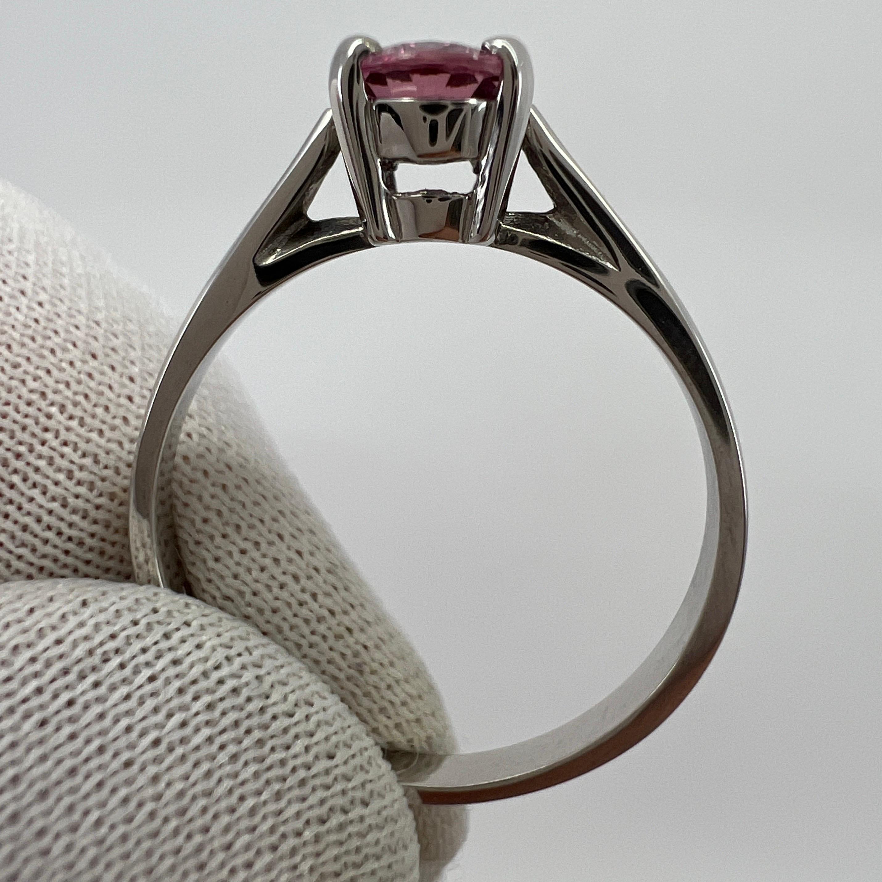 Fine Natural 1.05ct Vivid Pink Sapphire Oval Cut 18k White Gold Solitaire Ring For Sale 3