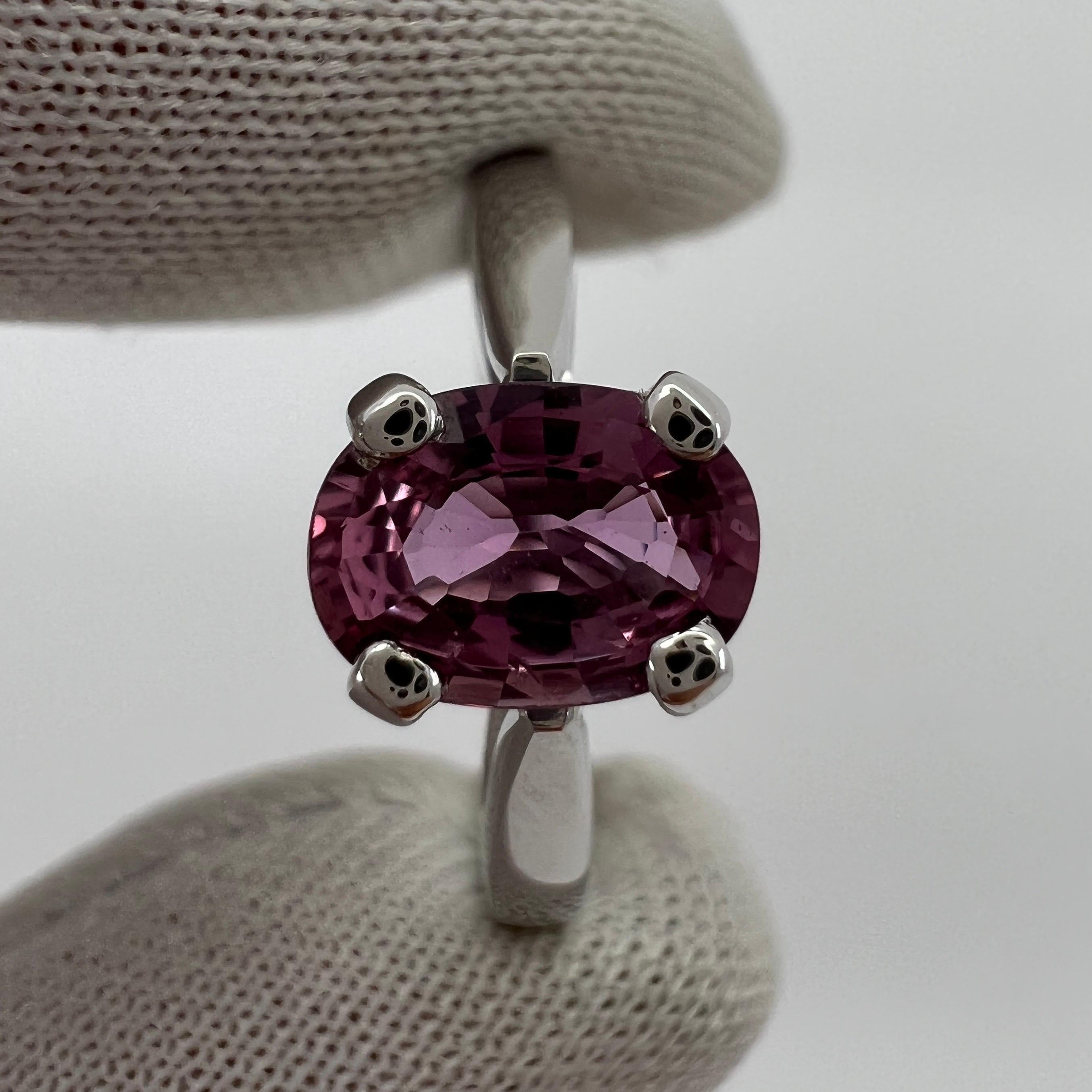 Fine Natural 1.05ct Vivid Pink Sapphire Oval Cut 18k White Gold Solitaire Ring For Sale 5