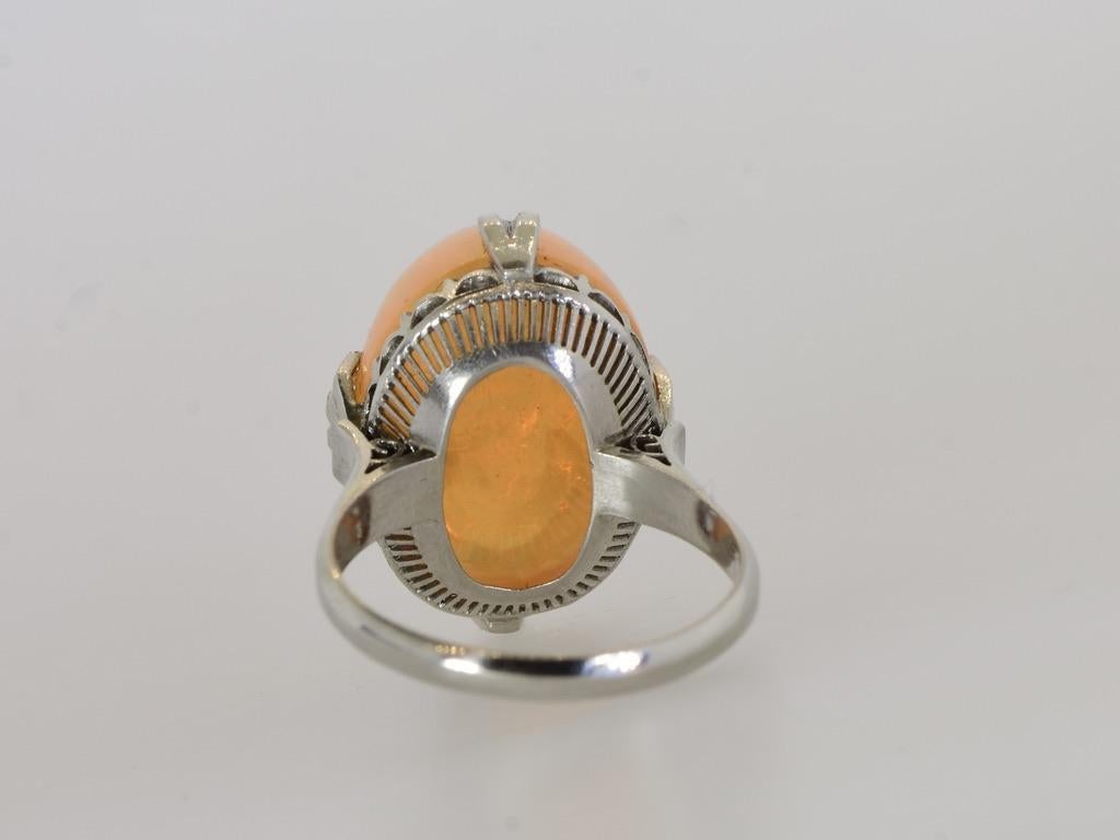 Fine Natural 16.4 ct. Fire Opal and Platinum Antique Ring, c. 1915. For Sale 4