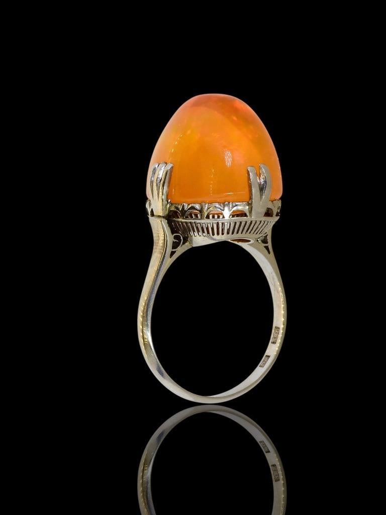 Fine Natural 16.4 ct. Fire Opal and Platinum Antique Ring, c. 1915. In Good Condition For Sale In Aspen, CO