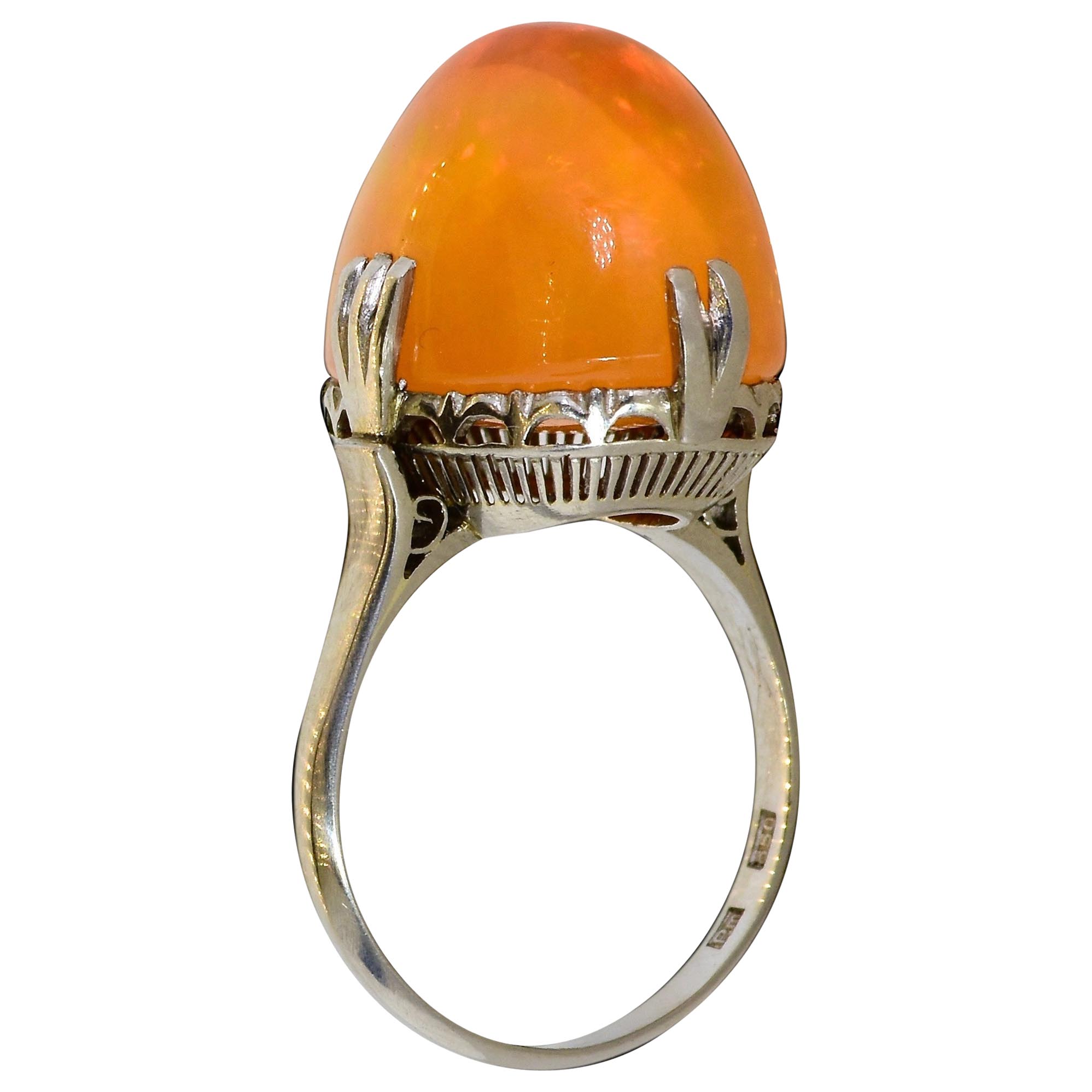 Fine Natural 16.4 ct. Fire Opal and Platinum Antique Ring, c. 1915. For Sale