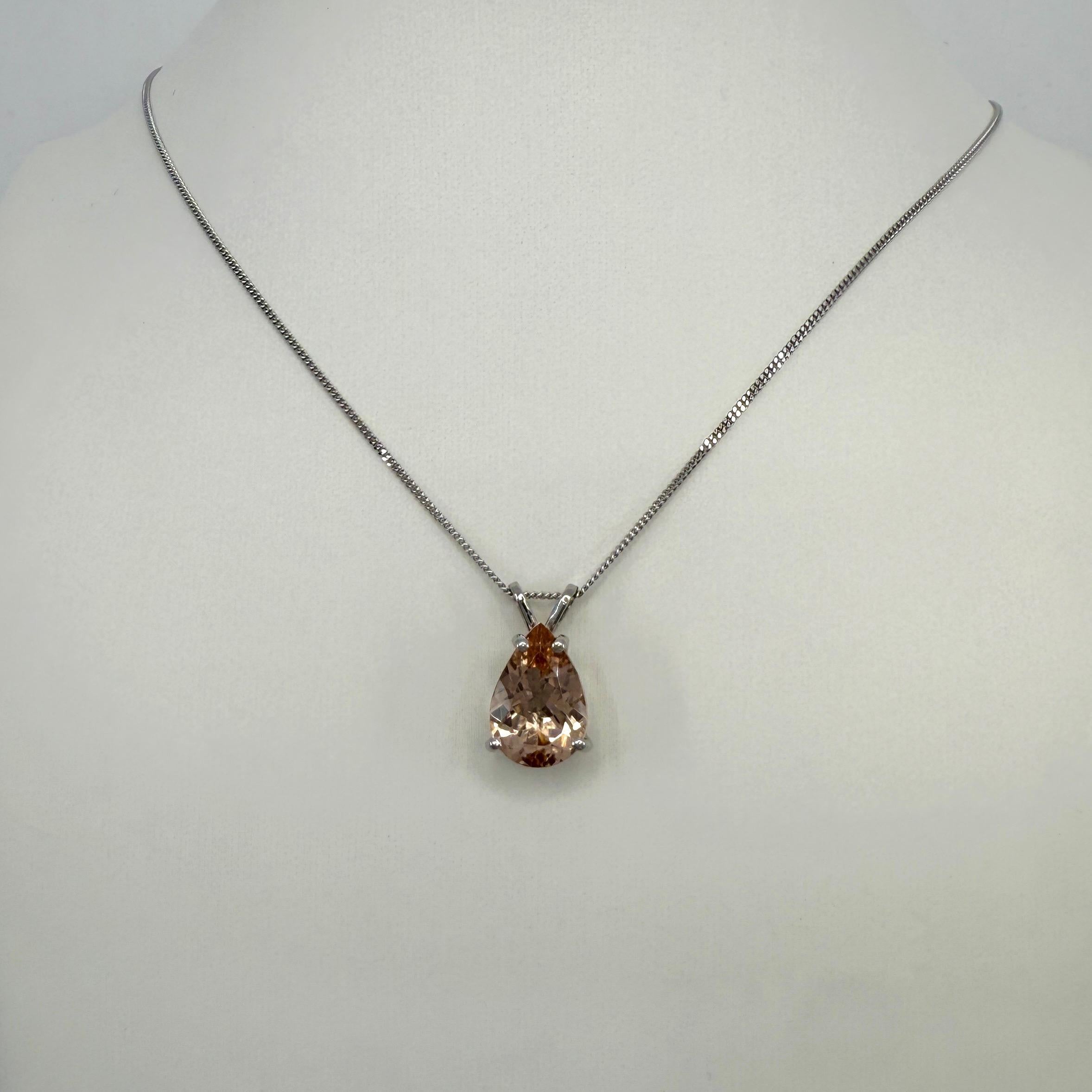 Feine natürliche 3,16ct Morganit Pfirsich Rosa Birnenschliff 950 Platin Anhänger Halskette (Tropfenschliff) im Angebot