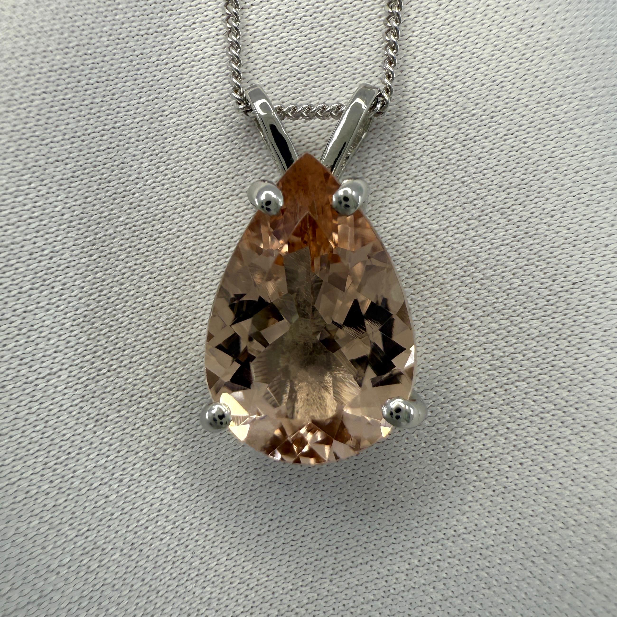 Feine natürliche 3,16ct Morganit Pfirsich Rosa Birnenschliff 950 Platin Anhänger Halskette im Zustand „Neu“ im Angebot in Birmingham, GB