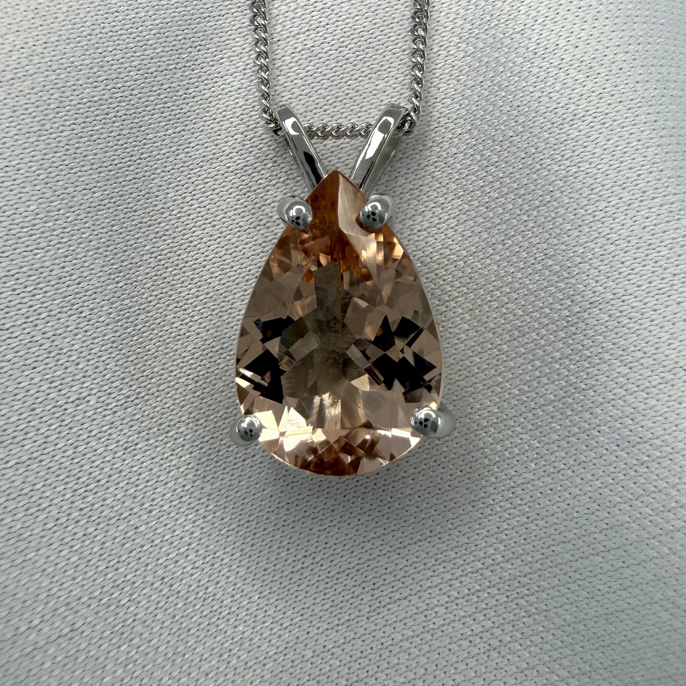 Feine natürliche 3,16ct Morganit Pfirsich Rosa Birnenschliff 950 Platin Anhänger Halskette Damen im Angebot