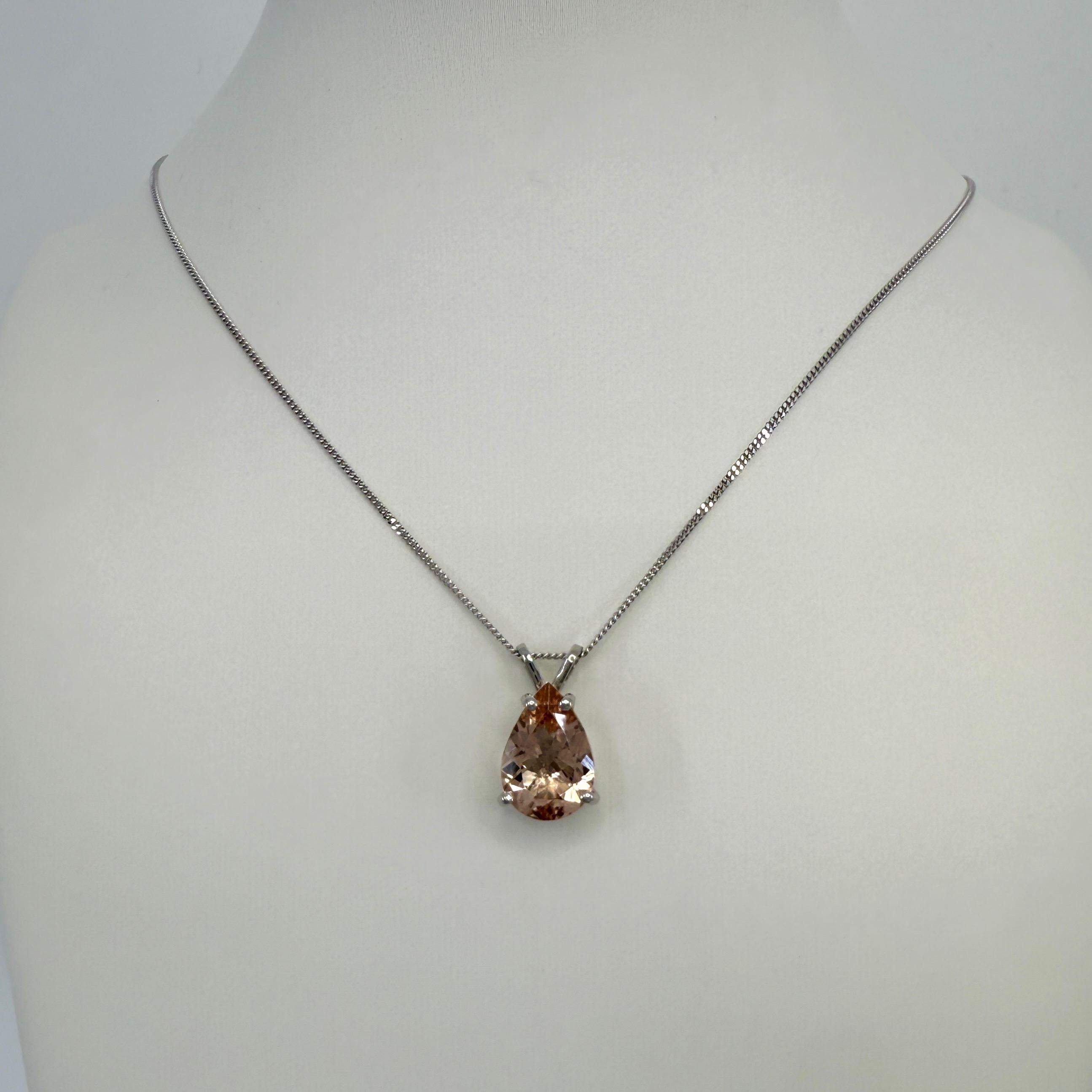 Feine natürliche 3,16ct Morganit Pfirsich Rosa Birnenschliff 950 Platin Anhänger Halskette im Angebot 2