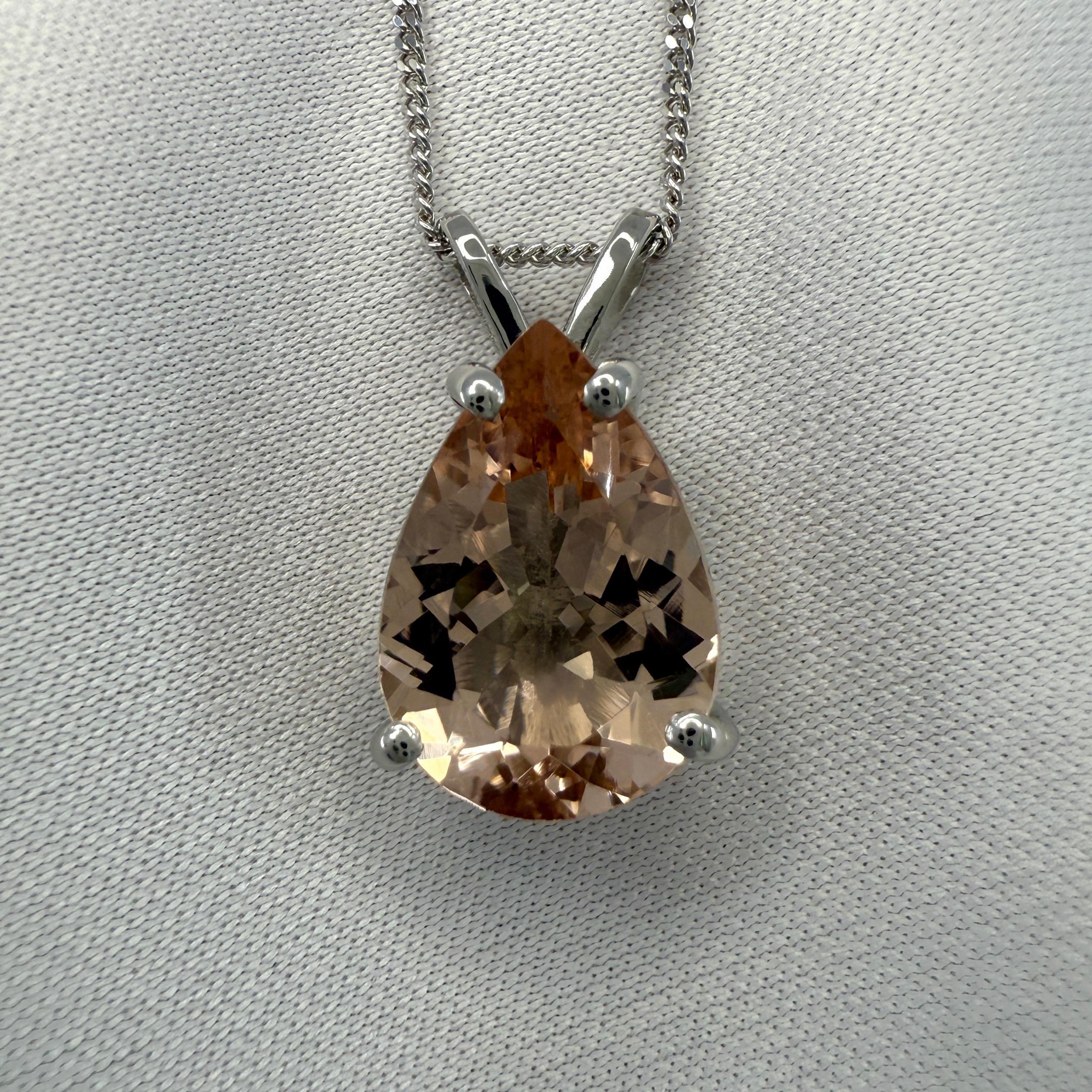 Feine natürliche 3,16ct Morganit Pfirsich Rosa Birnenschliff 950 Platin Anhänger Halskette im Angebot 3