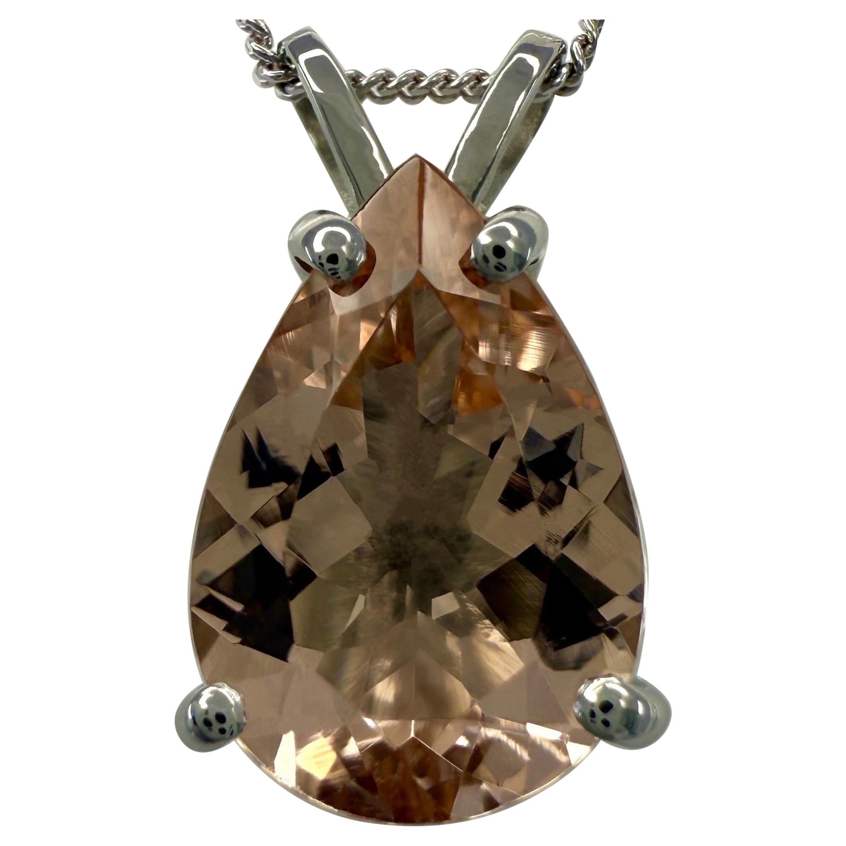 Feine natürliche 3,16ct Morganit Pfirsich Rosa Birnenschliff 950 Platin Anhänger Halskette im Angebot