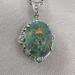 Fine Natural 5.45ct Australian Black Opal And Diamond Platinum Pendant Necklace