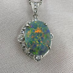 Fine Natural 5.45ct Australian Black Opal And Diamond Platinum Pendant Necklace