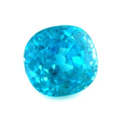 Fine Natural 6.32ct Vivid Neon Blue Zircon Cushion Cut Rare Gem 9.5x9 mm VVS