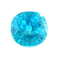 Fine Natural 6.32ct Vivid Neon Blue Zircon Cushion Cut Rare Gem 9.5x9 mm VVS