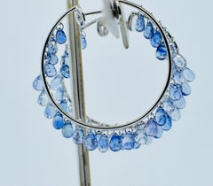 Fine Natural Briolette Cut Sapphire & 18k Hoop Style Earrings, Adler Geneva