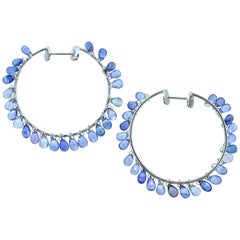 Fine Natural Briolette Cut Sapphire & 18k Hoop Style Earrings, Adler Geneva