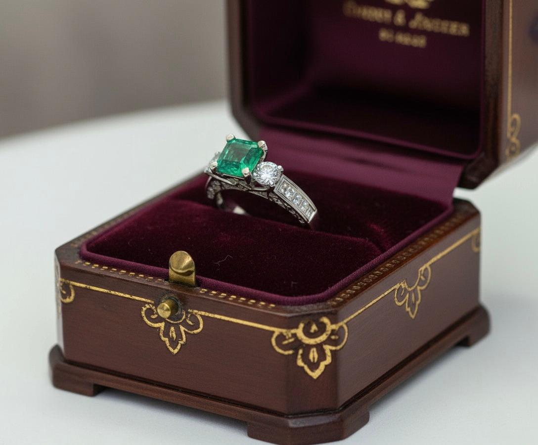 Taille Asscher Bague de fiançailles en diamant émeraude naturelle de Colombie en vente