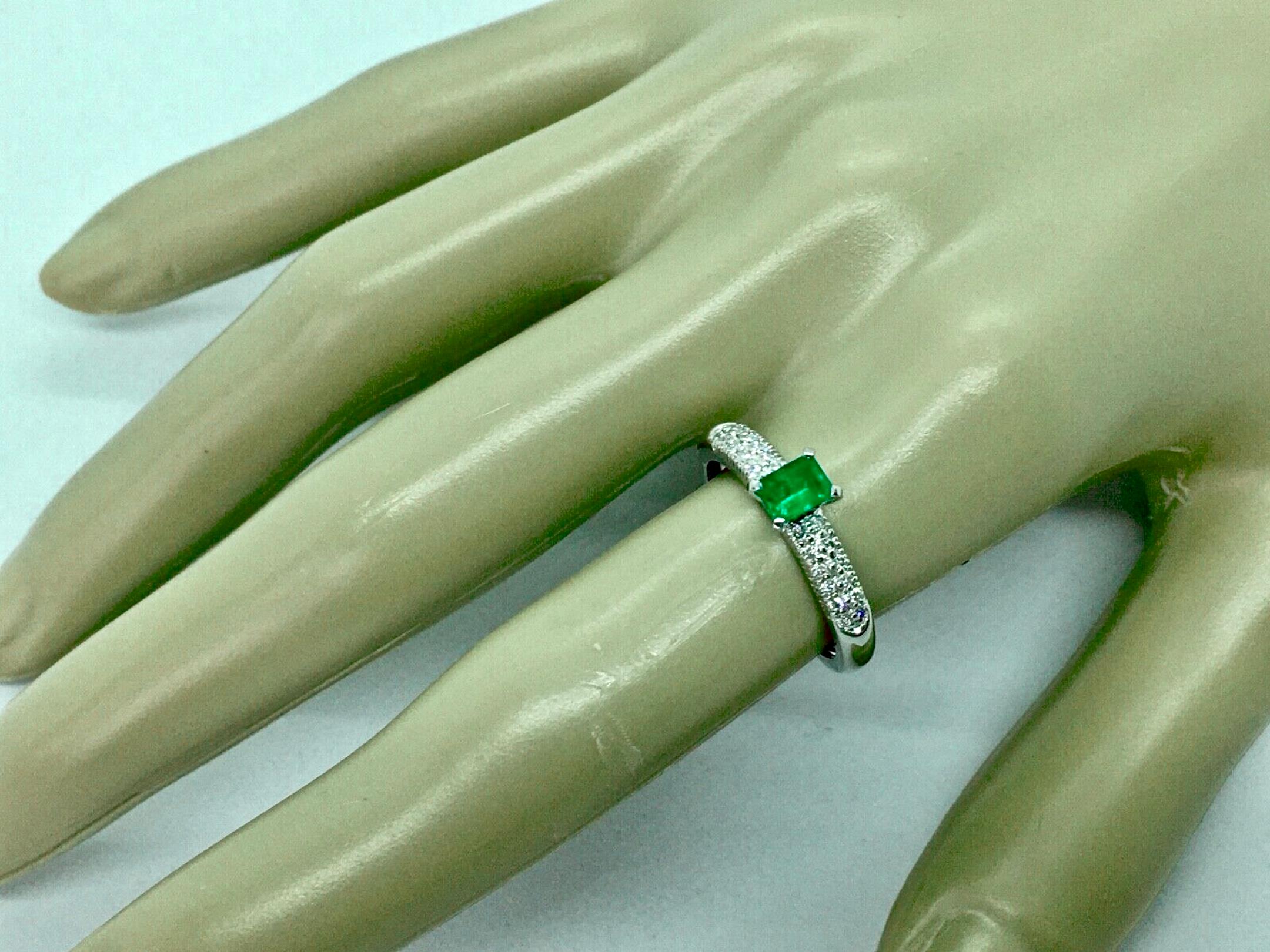 Contemporary Fine Natural Colombian Emerald Pave Diamond Engagement Ring For Sale