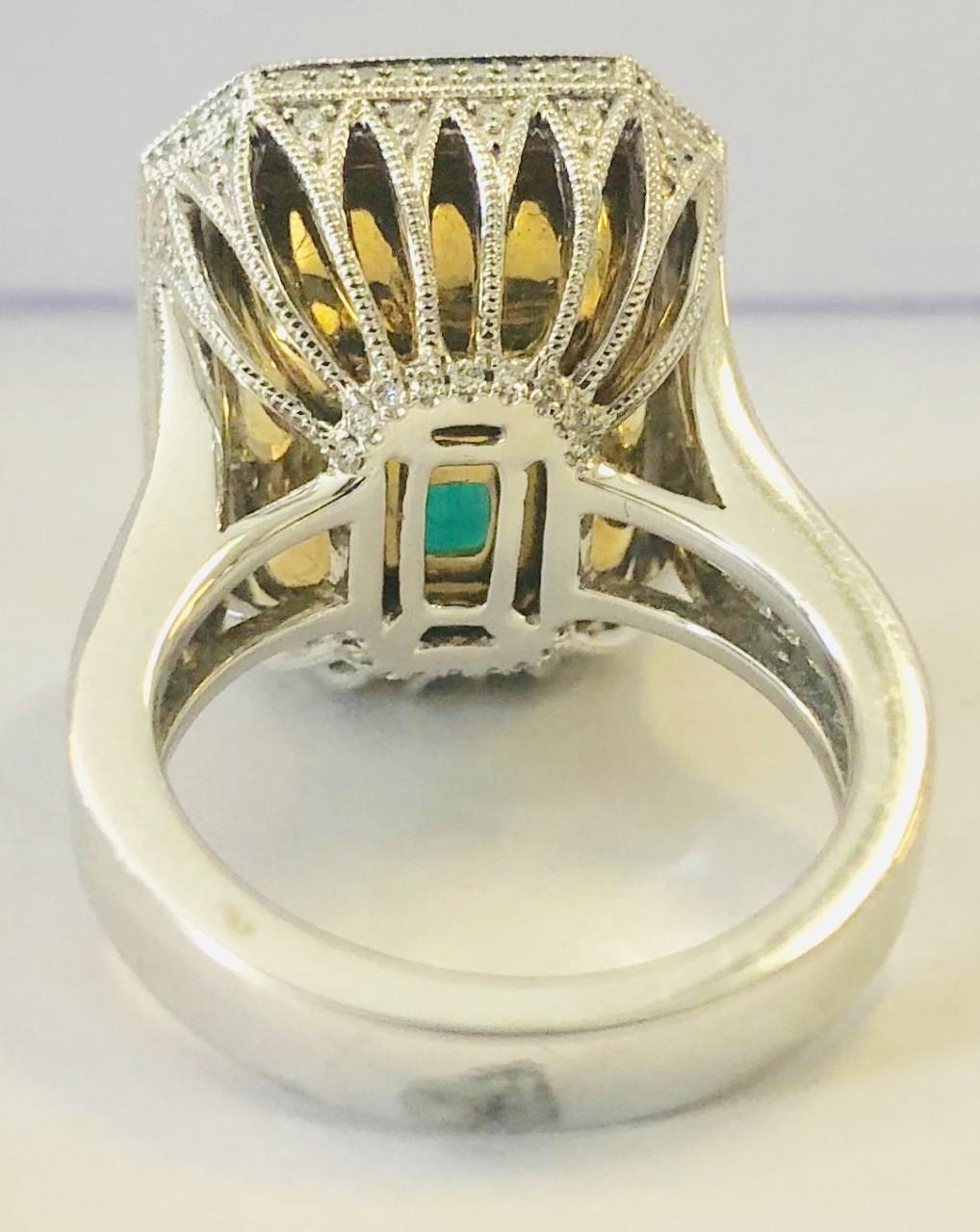 Women's or Men's Fine Natural Emerald and Diamond Ring 12.42 Carat in Platinum
