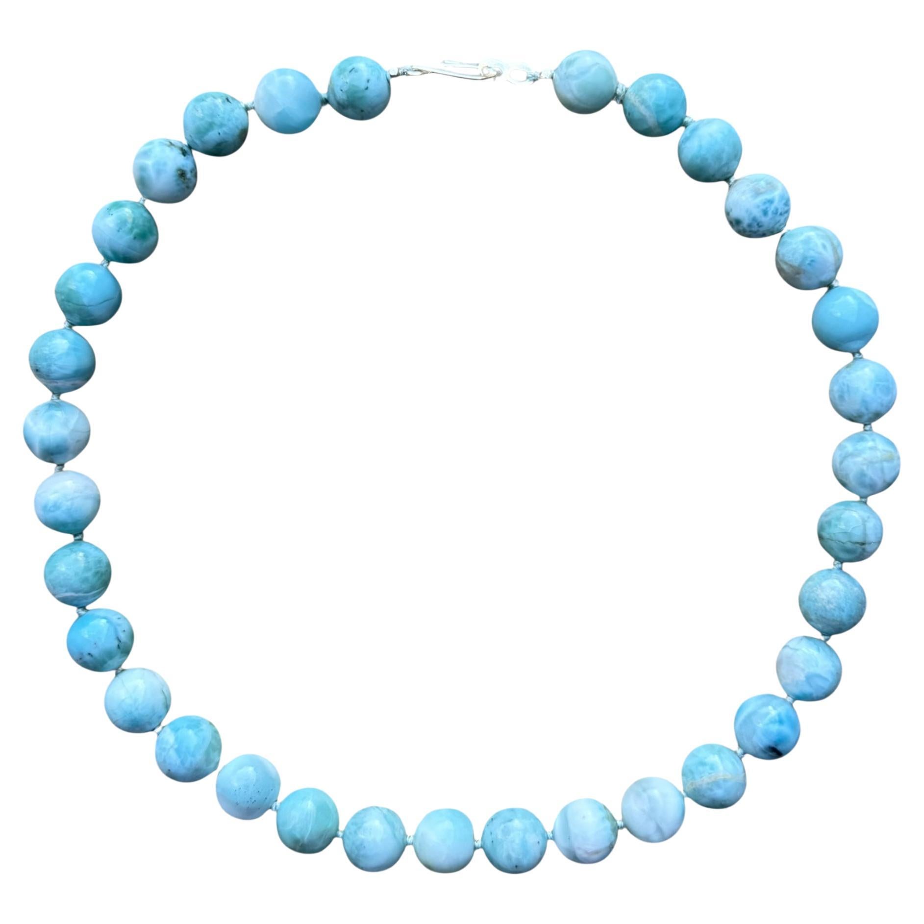 Collana di Larimar naturale fine con perline rotonde da 12 mm Repubblica Dominicana, infilate a mano