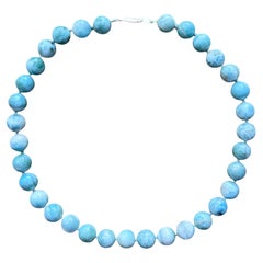 Collana di Larimar naturale fine con perline rotonde da 12 mm Repubblica Dominicana, infilate a mano