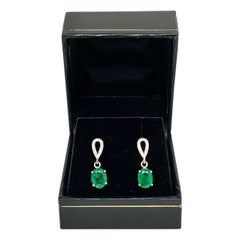 Fine Natural Emerald Diamond 14 Karat 2.17 Carat Drop Ladies Earrings Certified