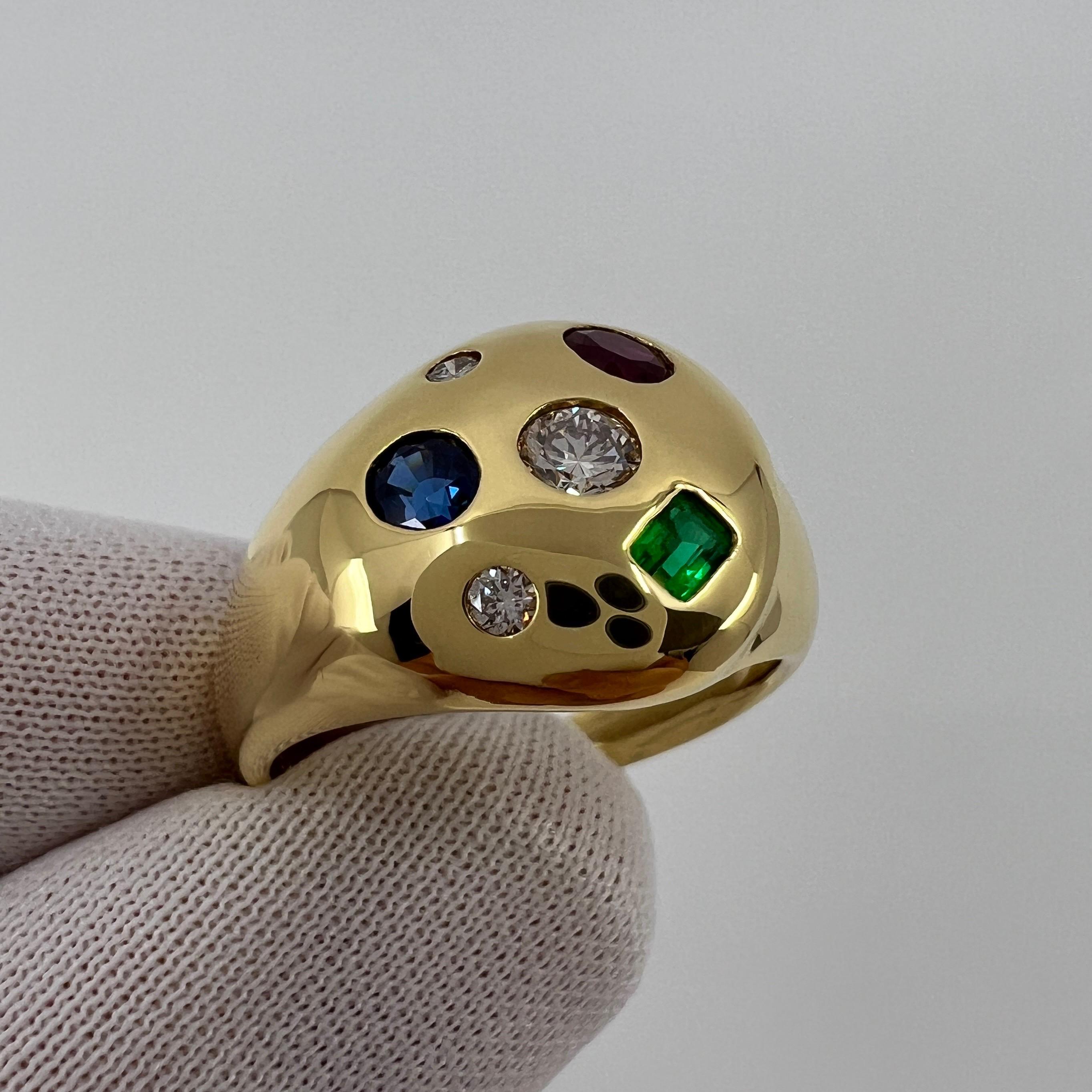 Fine Natural Ruby Sapphire Emerald And Diamond 18k Yellow Gold Dome Signet Ring 2