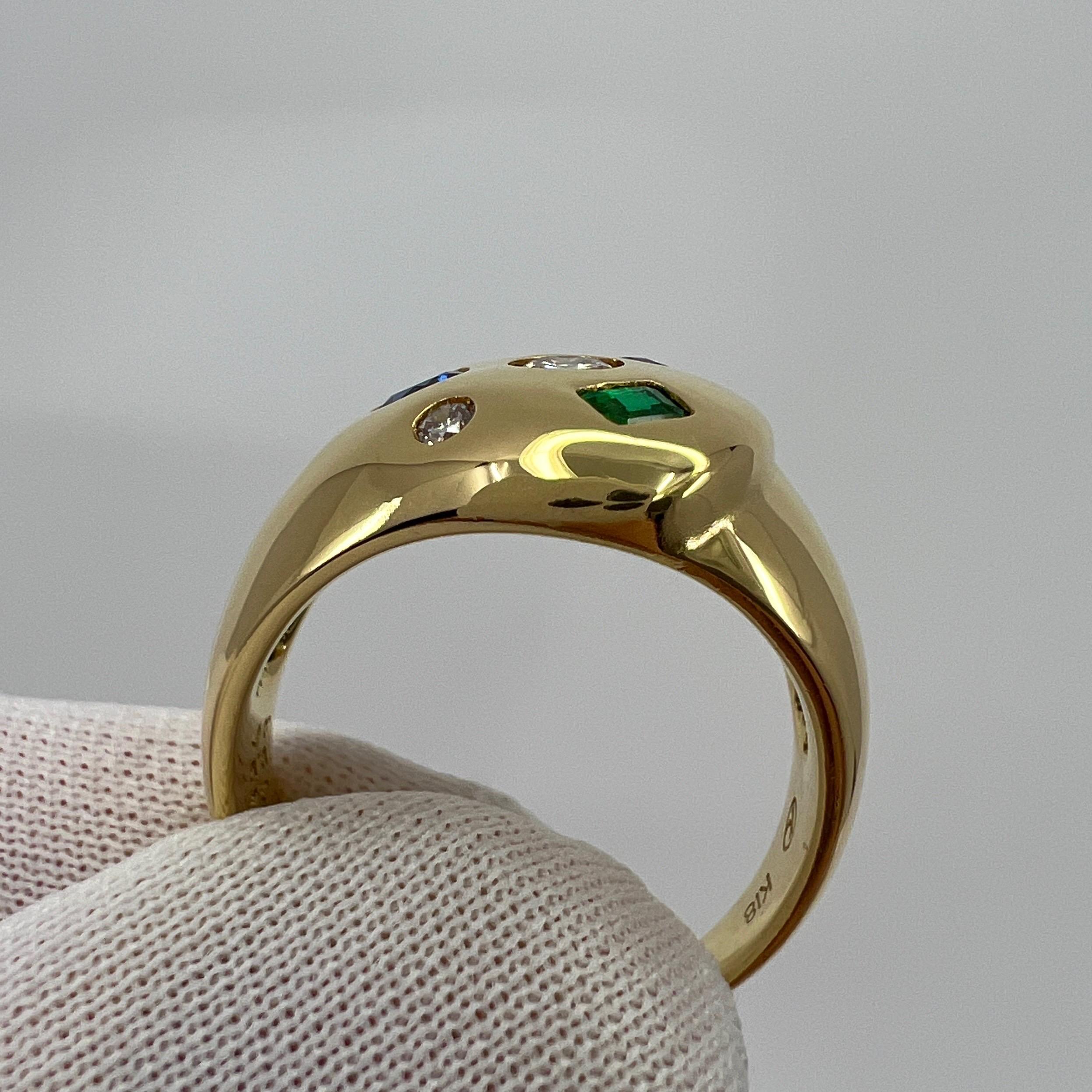 Fine Natural Ruby Sapphire Emerald And Diamond 18k Yellow Gold Dome Signet Ring 4