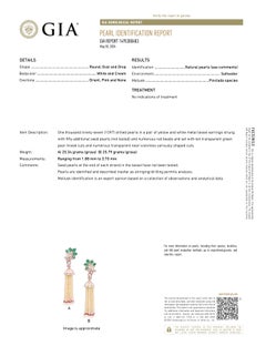 Fine Natural Saltwater Pearls Tassel Earrings Mounted with Emerald & Diamonds
