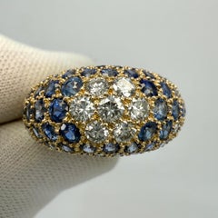 Fine Natural Sapphire And Diamond Pavé Round Cut 18k Yellow Gold Dome Ring