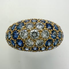 Feiner natürlicher Saphir und Diamant Pavé Rundschliff 18k Gelbgold Kuppel Ring