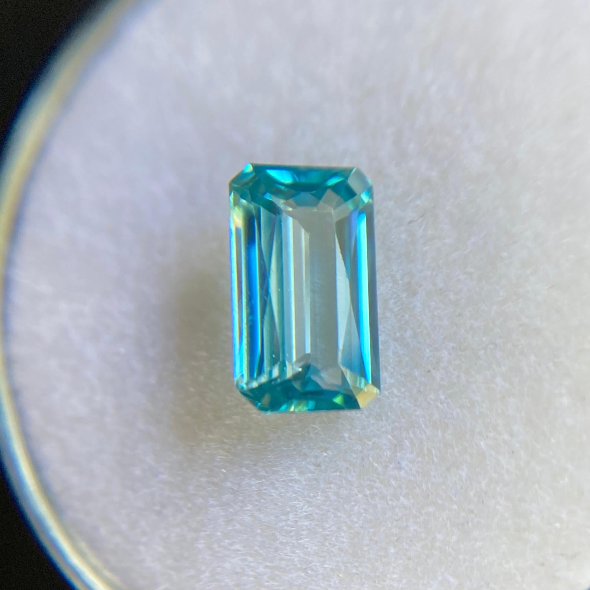 Fine Natural Vivid Neon Blue Zircon 1.71ct Emerald Cut Loose Gem 1