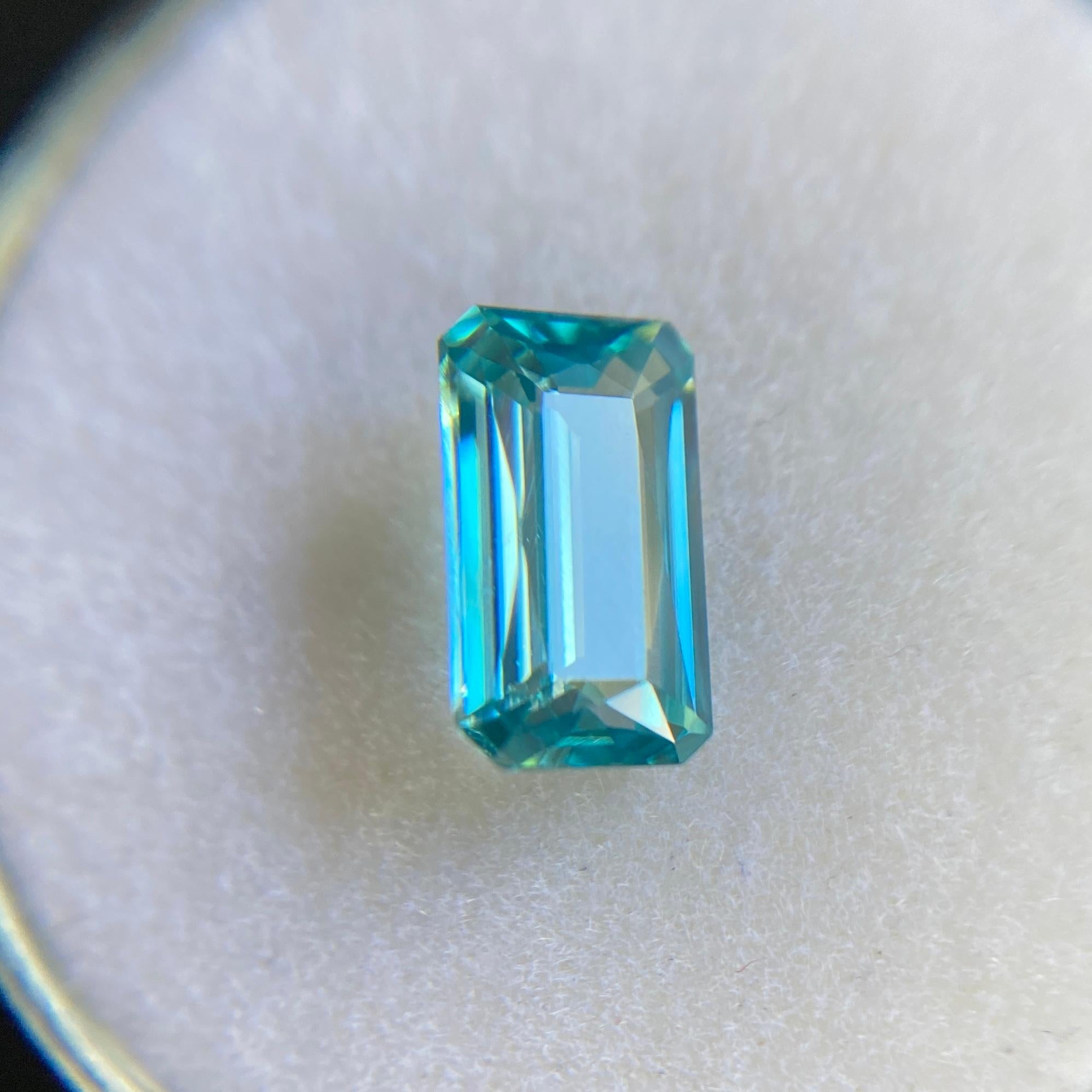 Fine Natural Vivid Neon Blue Zircon 1.71ct Emerald Cut Loose Gem 2