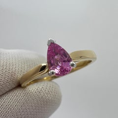 Fine Natural Vivid Pink Sapphire Pear Teardrop Cut 18 Karat Gold Solitaire Ring