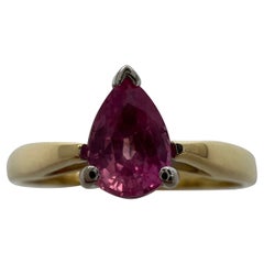 Fine Natural Vivid Pink Sapphire Pear Teardrop Cut 18 Karat Gold Solitaire Ring