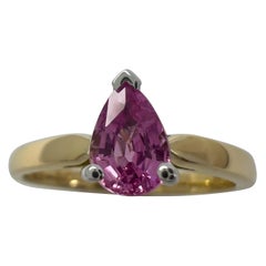 Fine Natural Vivid Pink Sapphire Pear Teardrop Cut 18 Karat Gold Solitaire Ring