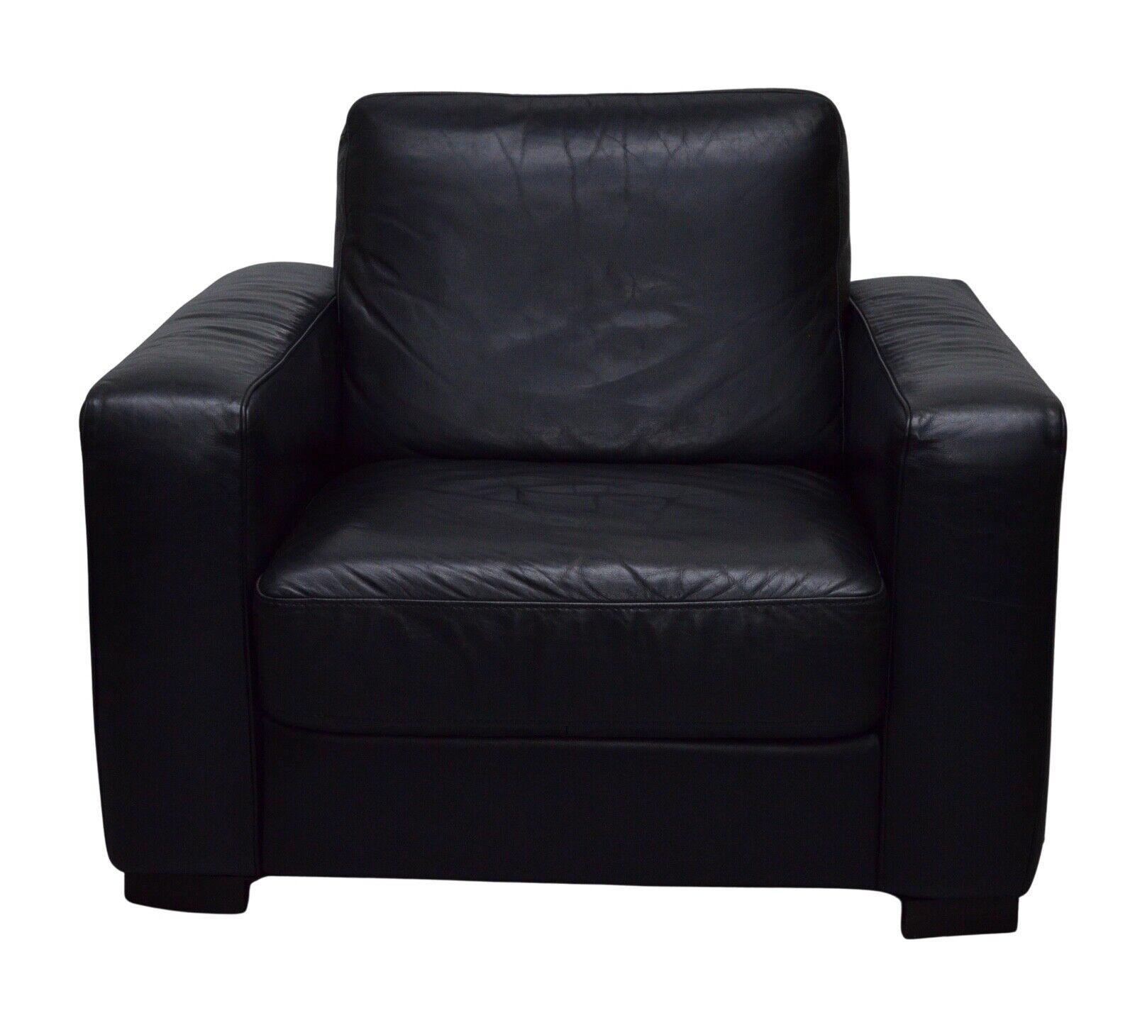 Art Deco FINE NATUZZI BLACK LEATHER ARMCHAiR & FOOTSTOOL MADE IN ITALY
