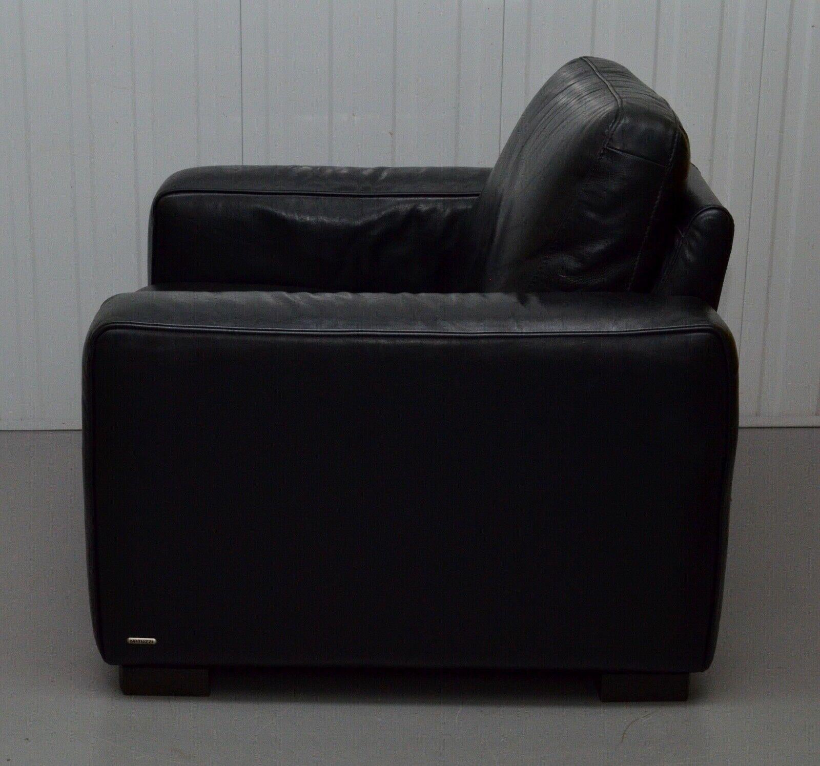 20th Century FINE NATUZZI BLACK LEATHER ARMCHAiR & FOOTSTOOL MADE IN ITALY