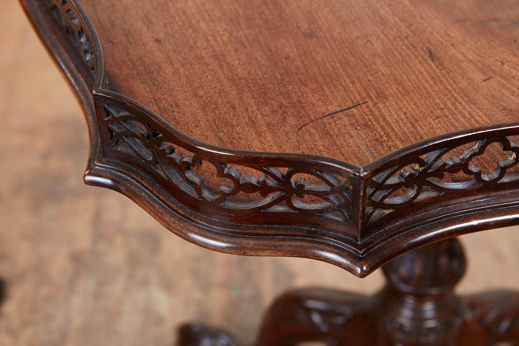 Carved Fine Near Pair of Georgian Padouk Fretwork Gallery Tables For Sale