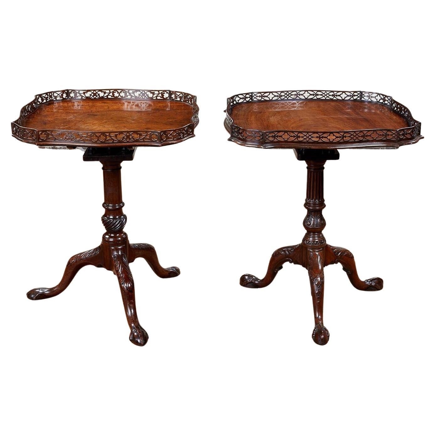 Fine Near Pair of Georgian Padouk Fretwork Gallery Tables For Sale