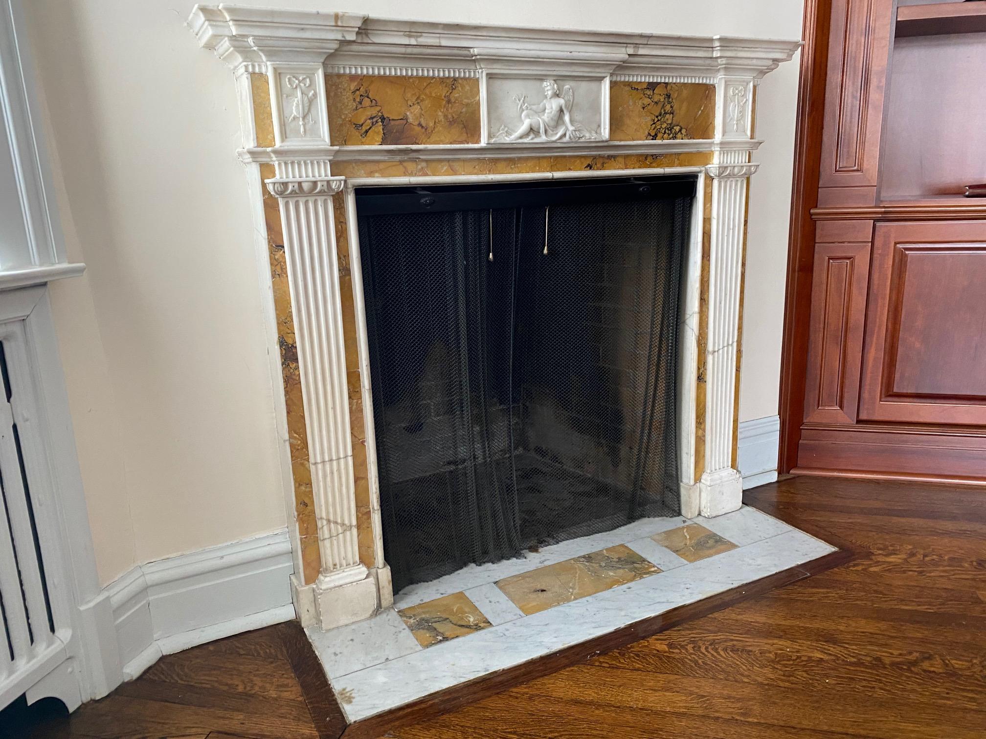 English Fine Neo Classical Georgian Period White Statuary and Siena Marble Mantel For Sale