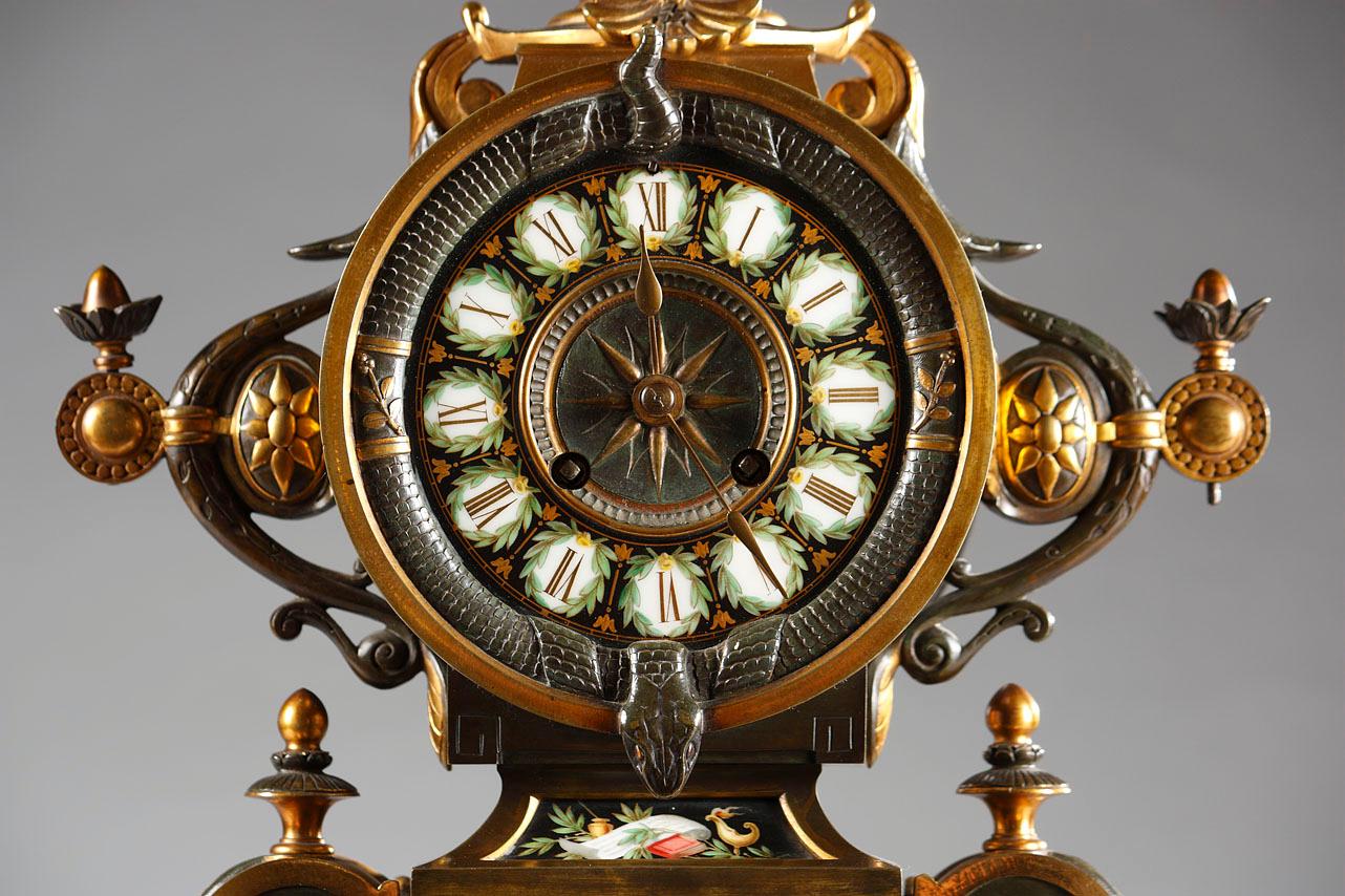 Greek Revival Fine Neo-Greek Clock Set by H. Houdebine, France, Circa 1867 For Sale