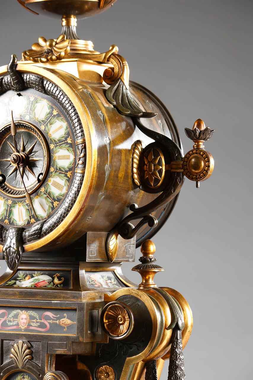 French Fine Neo-Greek Clock Set by H. Houdebine, France, Circa 1867 For Sale