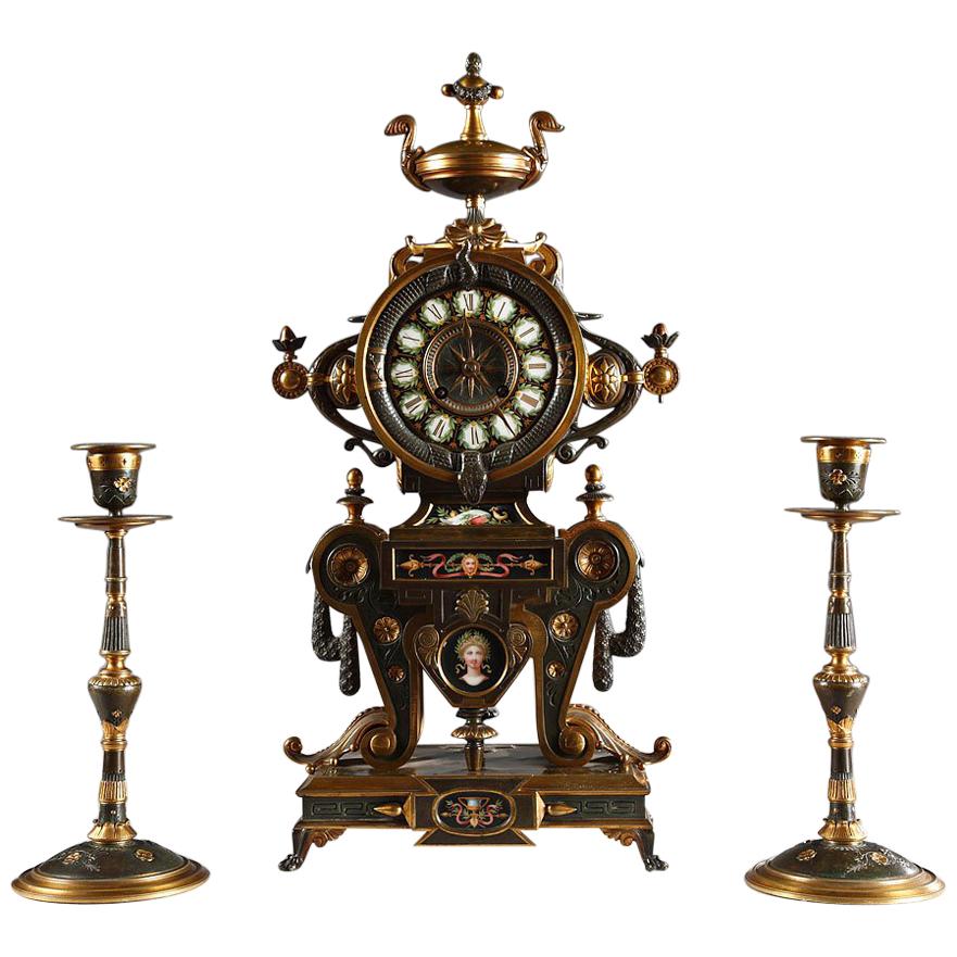 Fine Neo-Greek Clock Set by H. Houdebine, France, Circa 1867