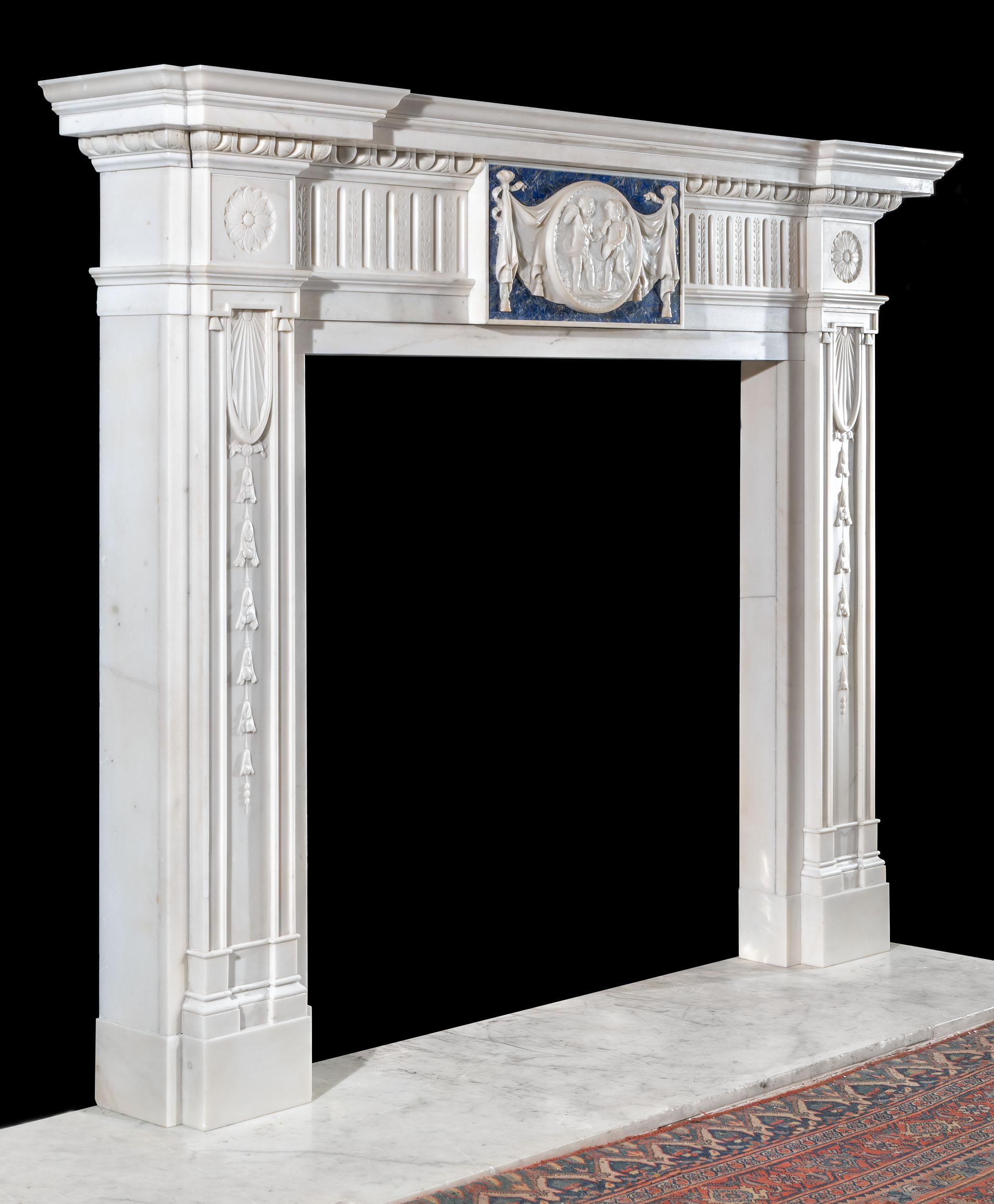 English Fine Neoclassical Fireplace in Lapis Lazuli For Sale