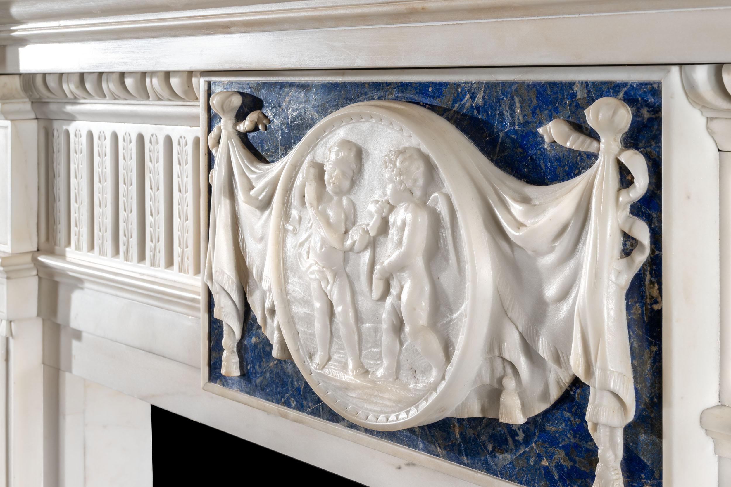 19th Century Fine Neoclassical Fireplace in Lapis Lazuli For Sale