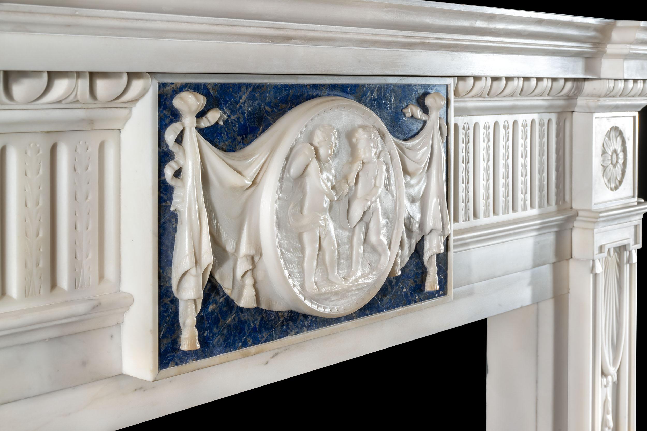 Fine Neoclassical Fireplace in Lapis Lazuli For Sale 1