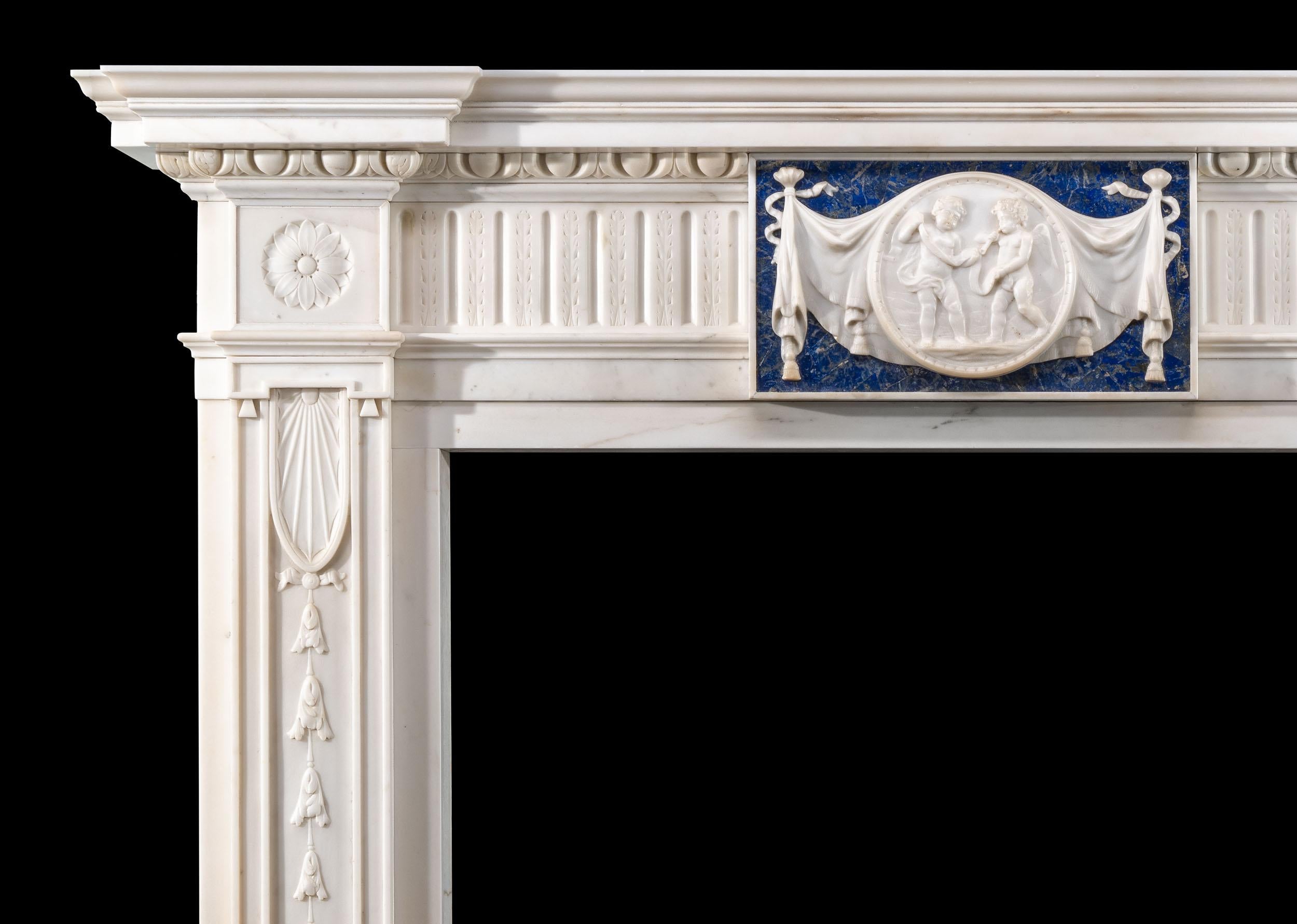 Fine Neoclassical Fireplace in Lapis Lazuli For Sale 2