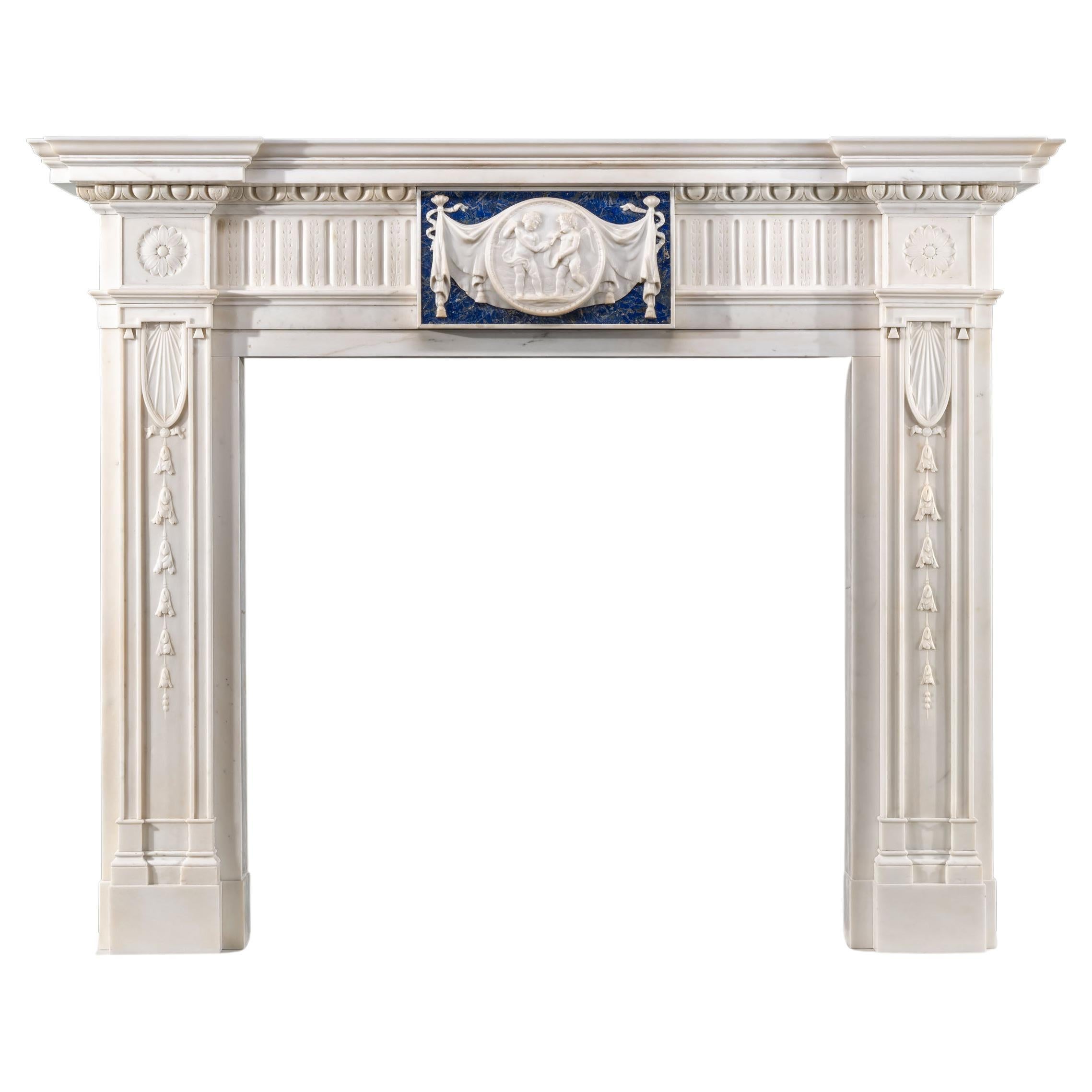 Fine Neoclassical Fireplace in Lapis Lazuli For Sale