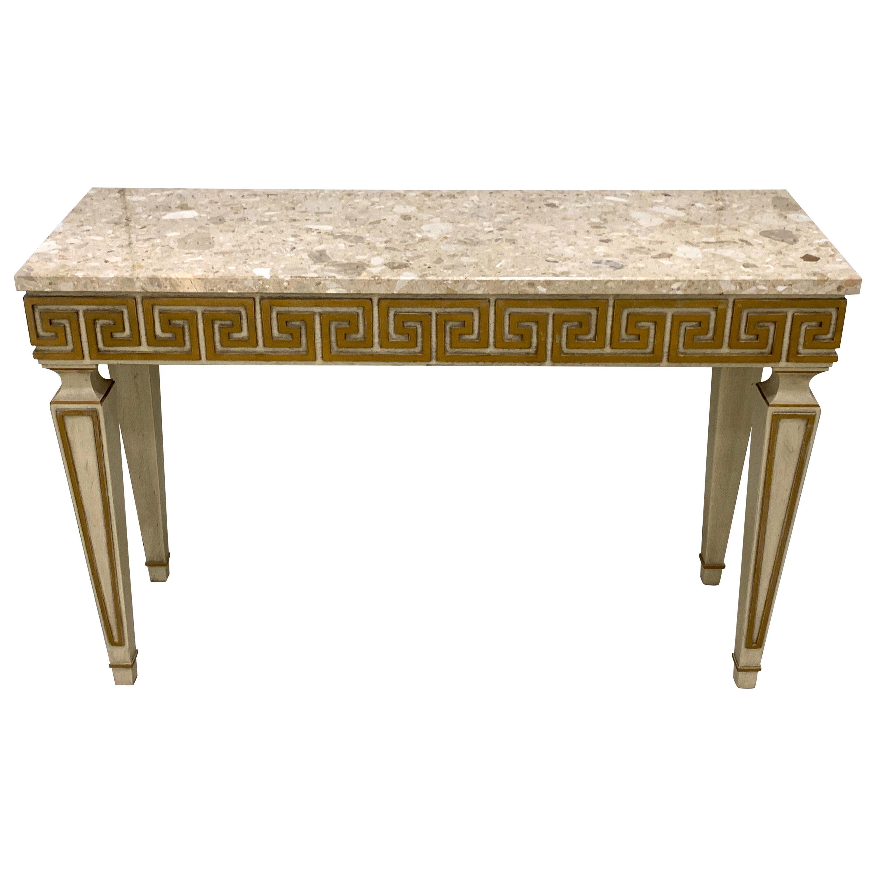 Fine Neoclassical "Greek Key' Gilt and Polychrome Marble-Top Console For Sale