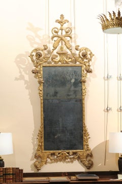 Fine Neoclassical Italian Giltwood Carved Dolphin Crest Mirror, circa 1780