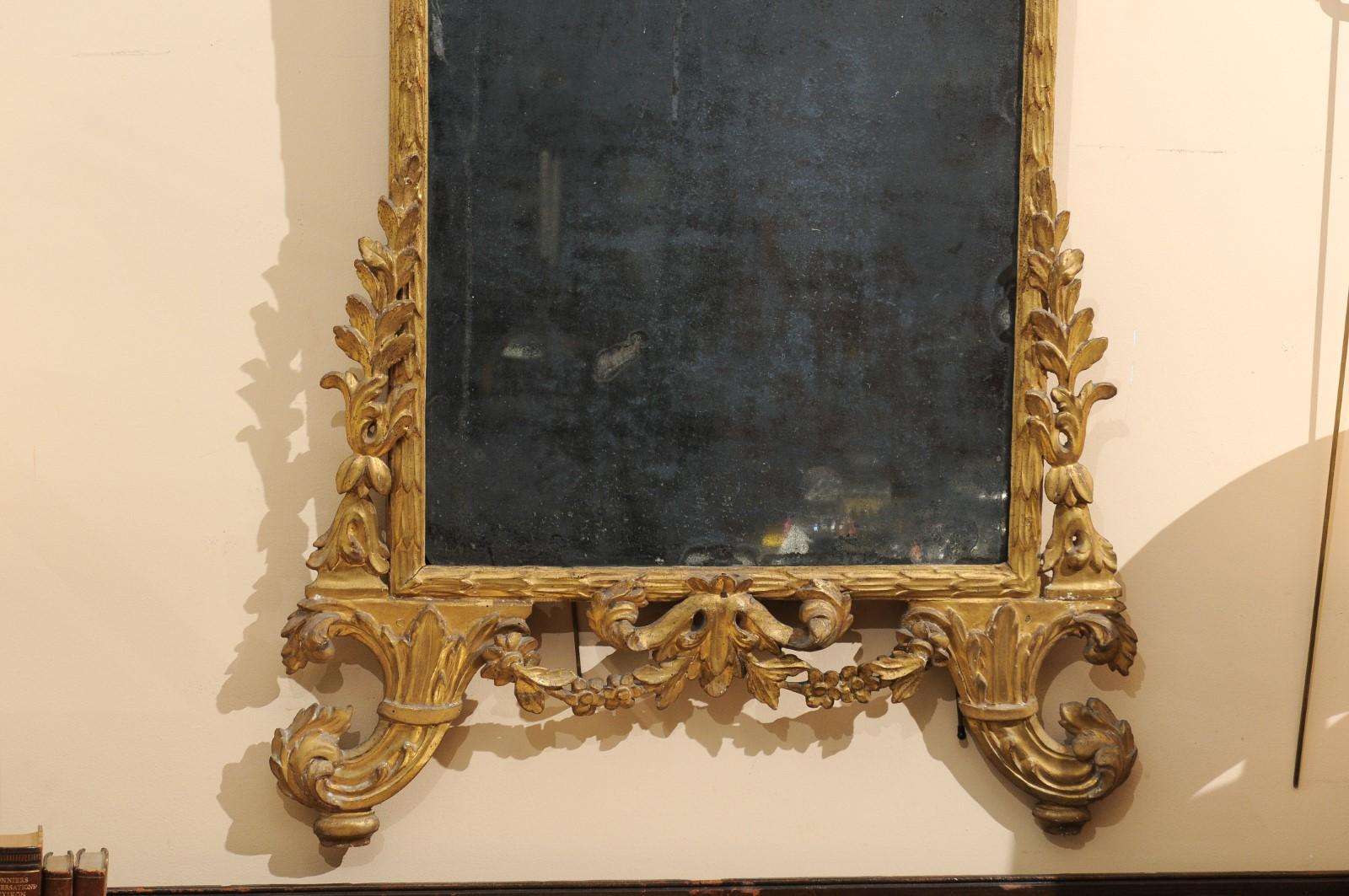 18th Century Fine Neoclassical Italian Giltwood Carved Dolphin Crest Mirror, circa 1780